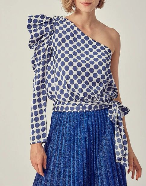 One shoulder polka dot top top
