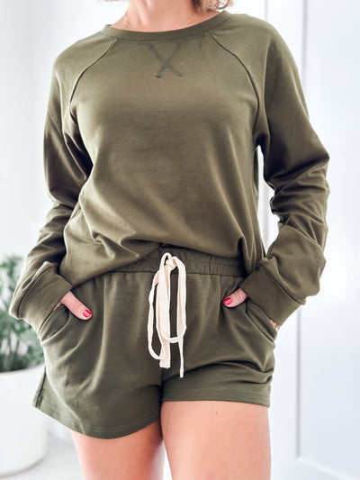 Long Sleeve Shirt with Shorts Loungewear Set
