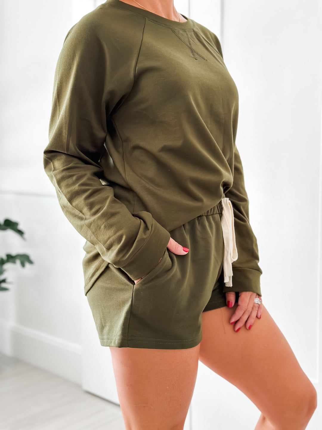 Long Sleeve Shirt with Shorts Loungewear Set.