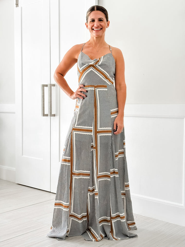 Camel Cowl Neck Maxi Dress