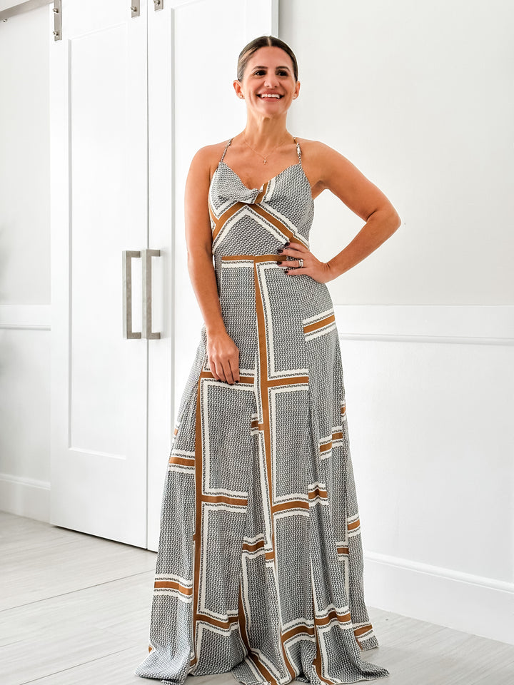 Camel Cowl Neck Maxi Dress