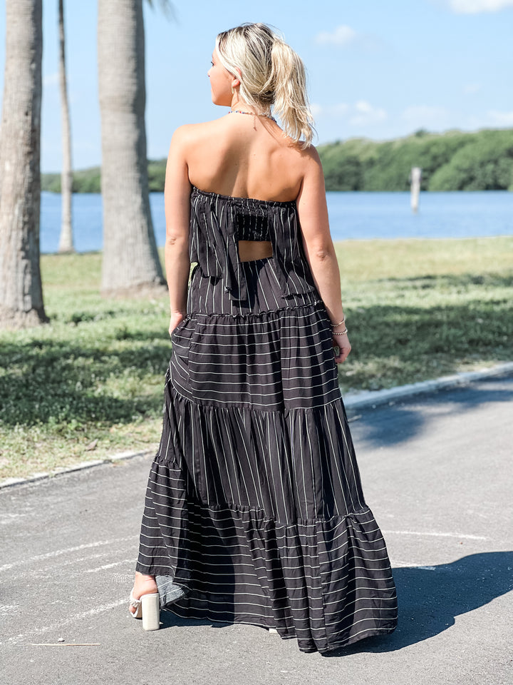 Strapless Stripe Maxi Dress