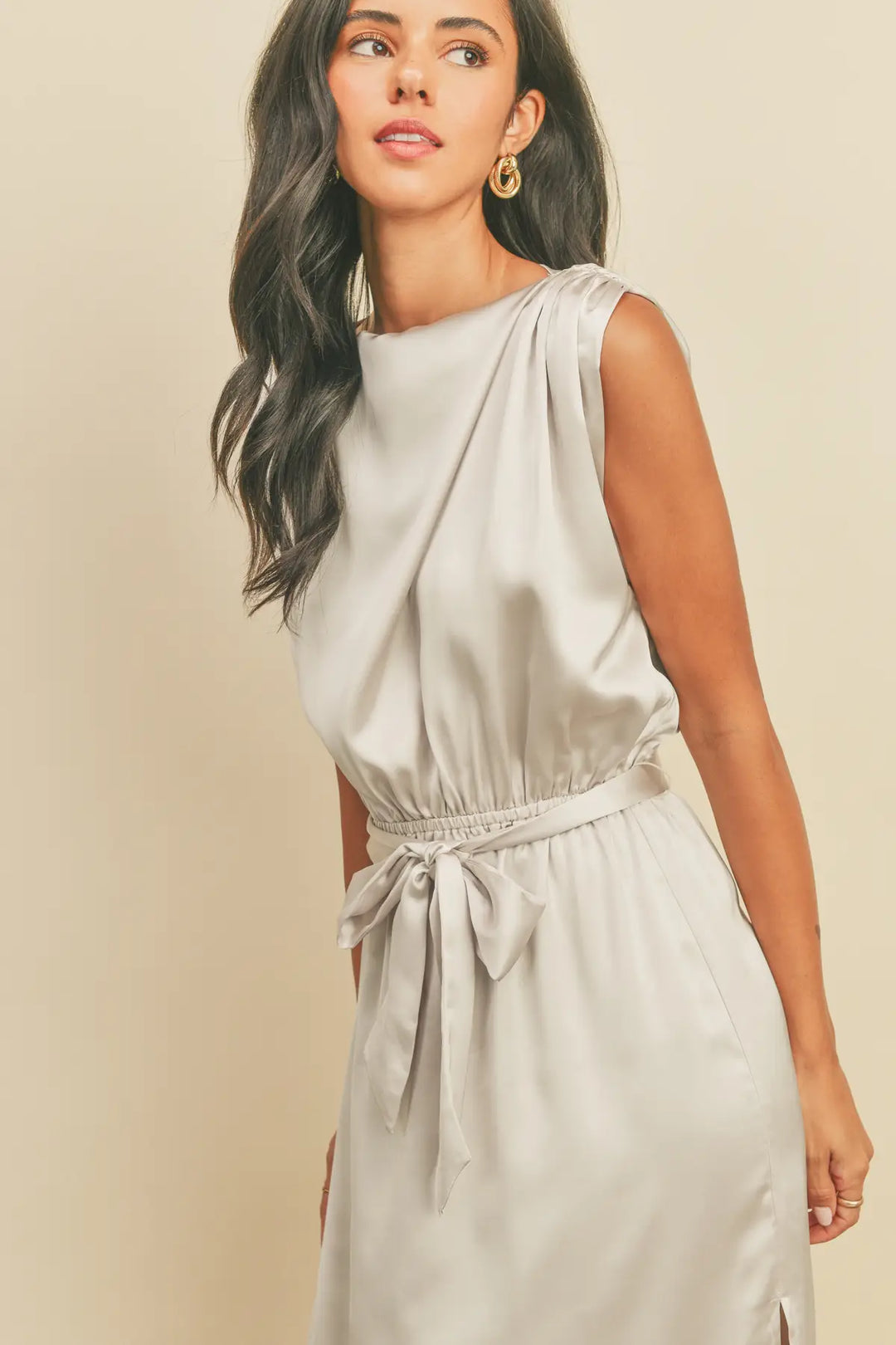 Draped Satin Slip Dress