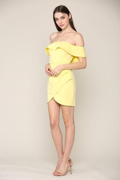 Yellow Off The Shoulder Mini Wrap Dress - Shop Habb