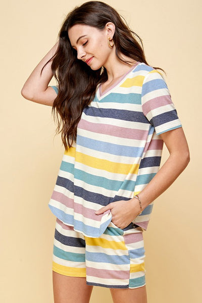 Rainbow Striped Loungewear Shorts Set - Shop Habb