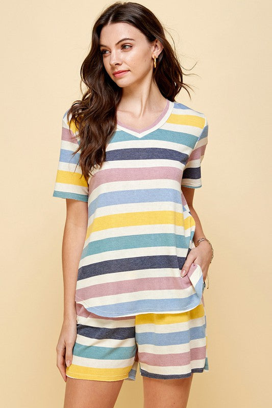 Rainbow Striped Loungewear Shorts Set - Shop Habb