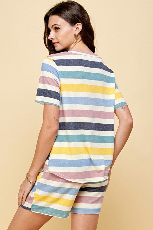 Rainbow Striped Loungewear Shorts Set - Shop Habb