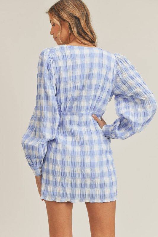 Textured Gingham Wrap Dress - Shop Habb