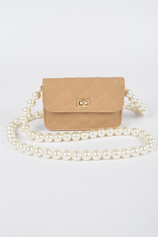 Small Quilted Crossbody Bag with Pearl Strap - Shop Habb
