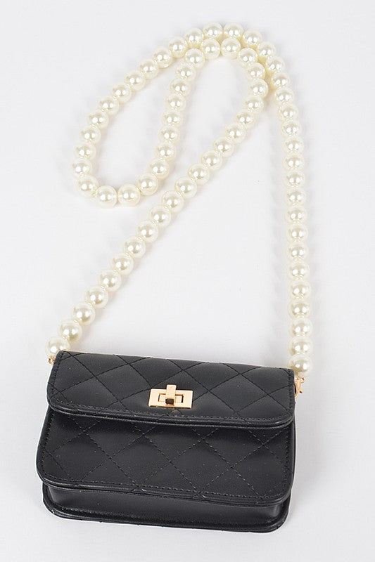 Small Quilted Crossbody Bag with Pearl Strap - Shop Habb