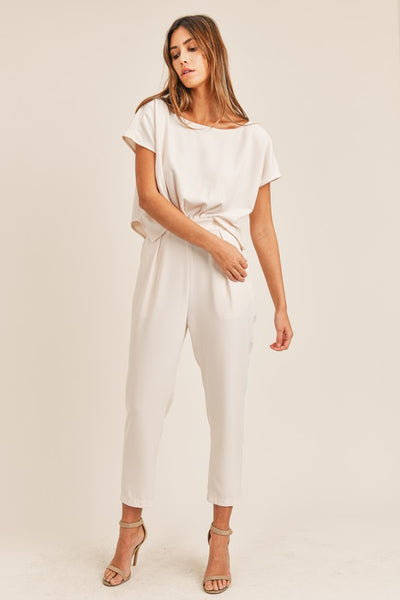 Cream Short Sleeve Jumpsuit - Shop Habb