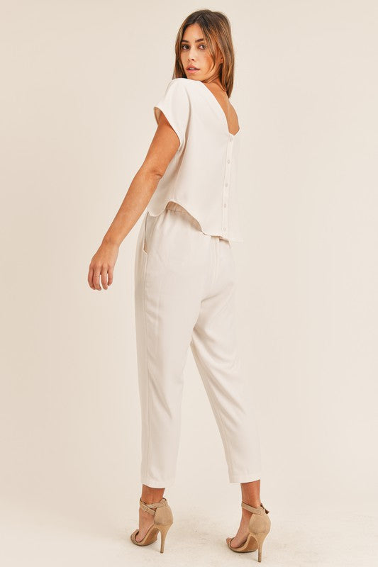 Cream Short Sleeve Jumpsuit - Shop Habb