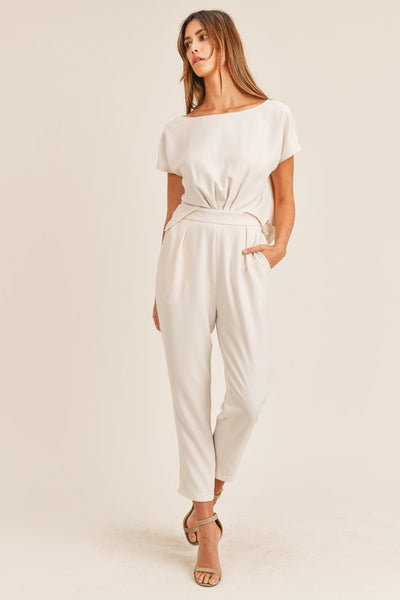 Cream Short Sleeve Jumpsuit - Shop Habb