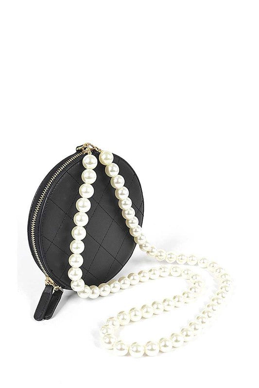 Quilted Round Pearl Strap Clutch Crossbody Bag - Shop Habb