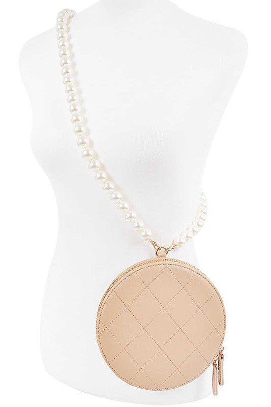 Quilted Round Pearl Strap Clutch Crossbody Bag - Shop Habb