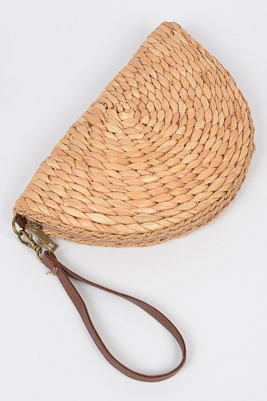 Half Moon Woven Straw Clutch Shop Habb