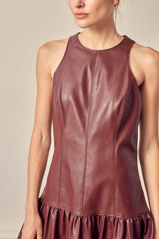 Leather Ruffle Dress - Shop Habb