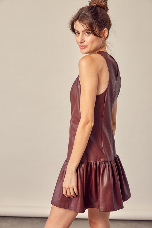 Leather Ruffle Dress - Shop Habb