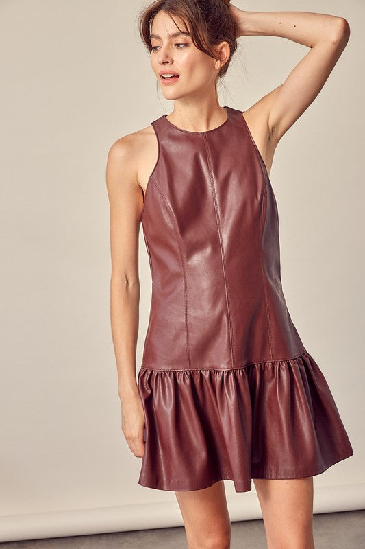 Leather Ruffle Dress - Shop Habb