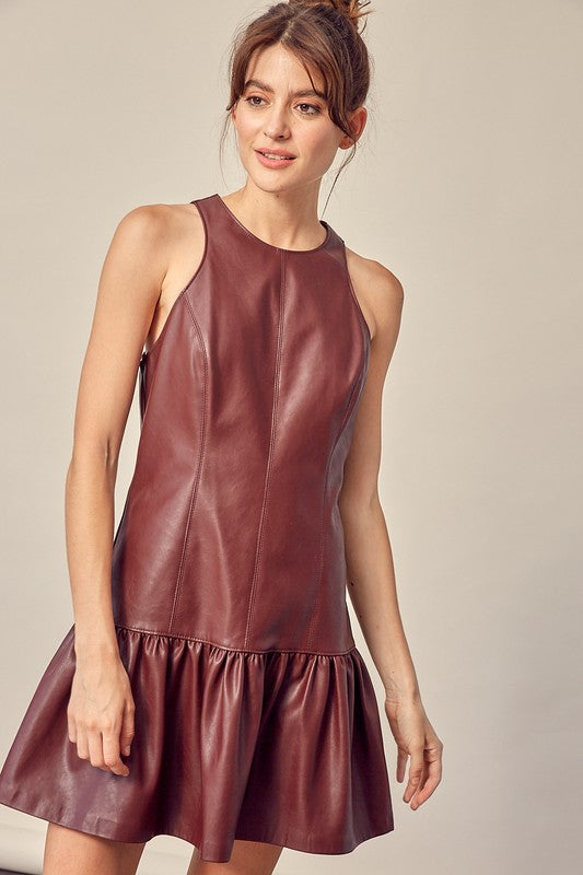 Leather Ruffle Dress - Shop Habb