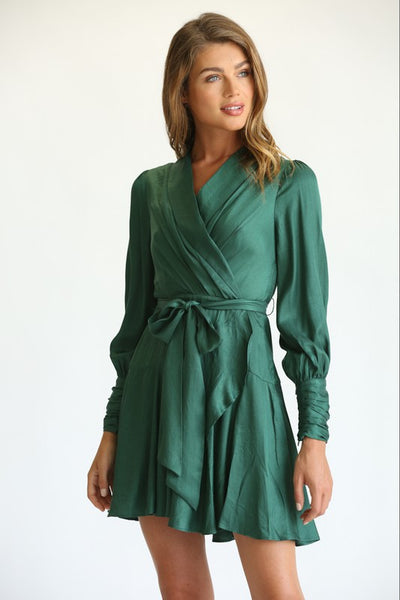 Emerald Wrap Mini Dress - Shop Habb