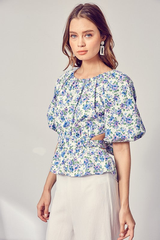 Floral Peplum Back Cut Out Top - Shop Habb