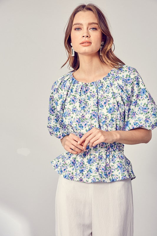 Floral Peplum Back Cut Out Top - Shop Habb