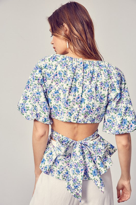 Floral Peplum Back Cut Out Top - Shop Habb