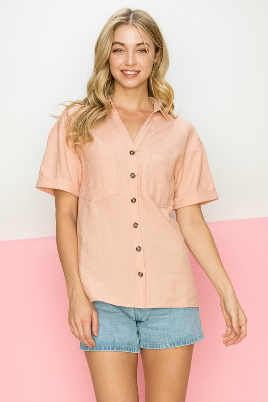 Peach Linen Button Down - Shop Habb