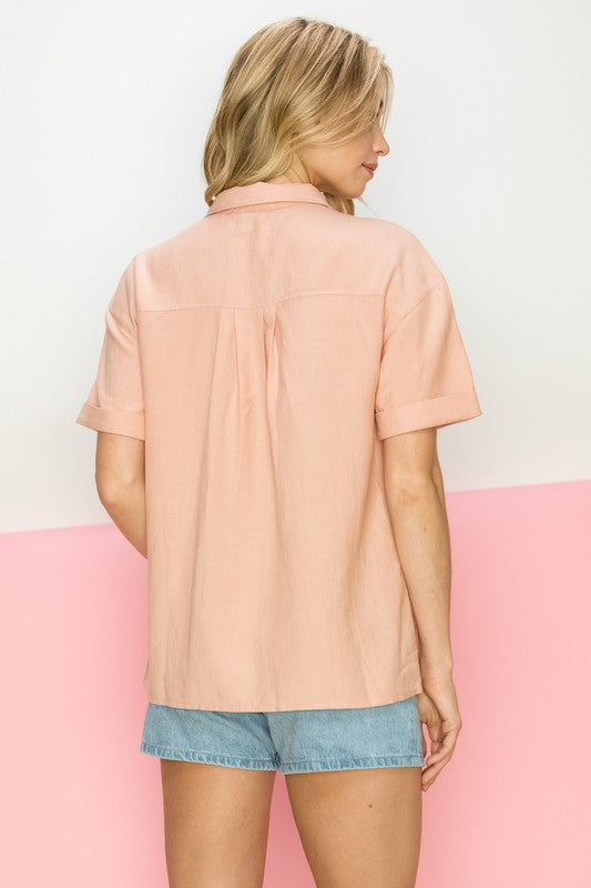 Peach Linen Button Down - Shop Habb