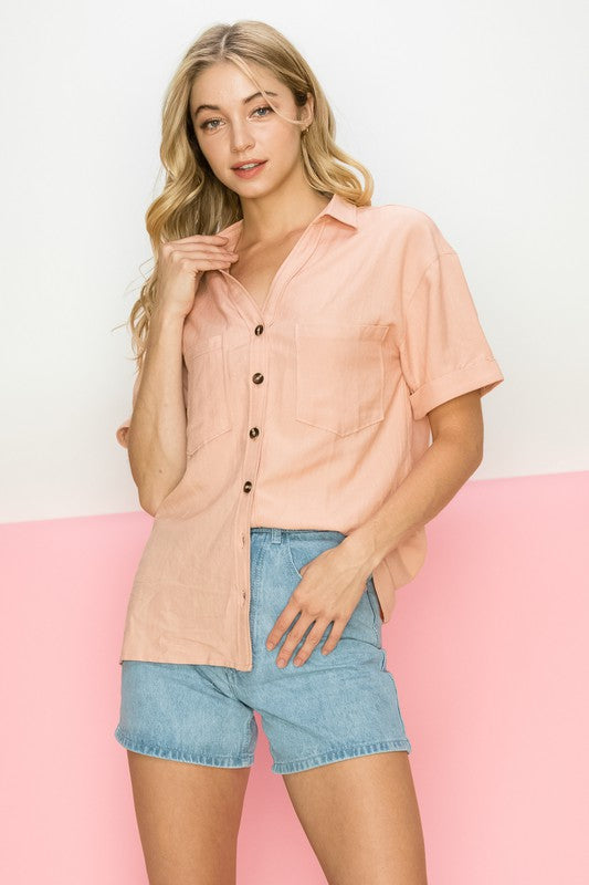 Peach Linen Button Down - Shop Habb