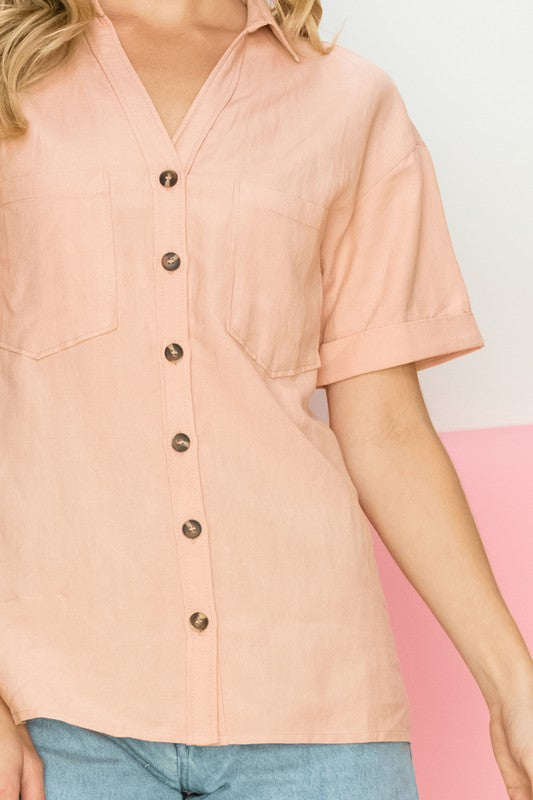 Peach Linen Button Down - Shop Habb