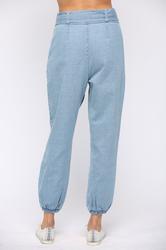 High Waisted Tie Denim Pants - Shop Habb