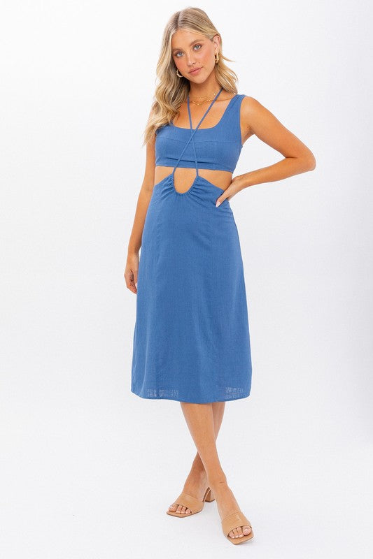 Blue Dream Sleeveless Cut Out Midi Dress