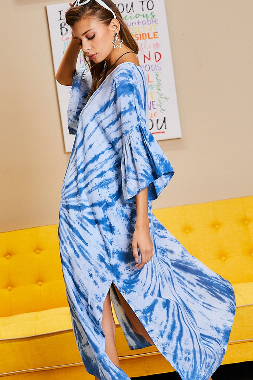 White & Blue Tie Dye Kimono Beach Cover-up - Shop Habb