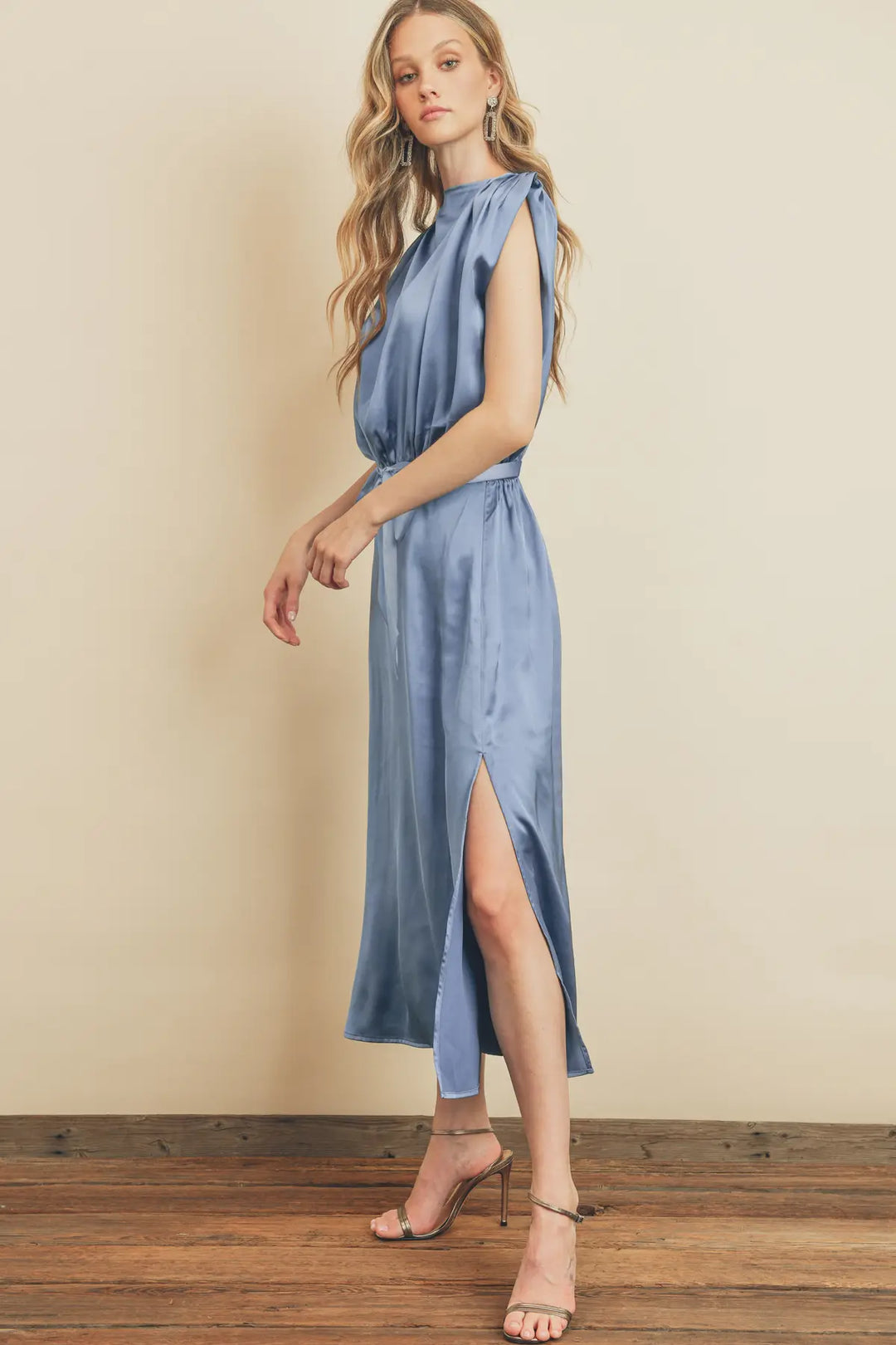 Draped Satin Slip Dress