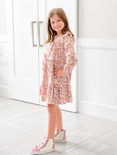 Girls Floral Ruffled Tiered Dress