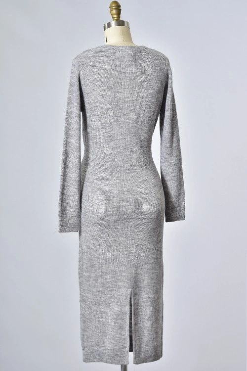 Gray Tie Waist Sweater Dress - Shop Habb