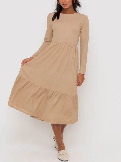 Taupe Midi Long Sleeve Dress - Shop Habb