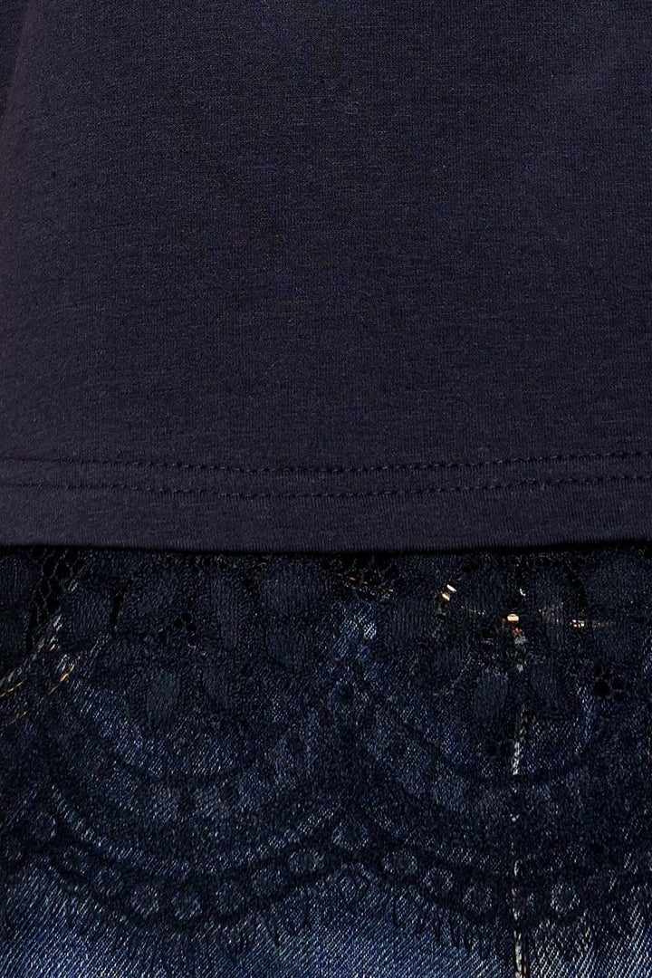 Navy T-Shirt Scallop Lace Trim - Shop Habb