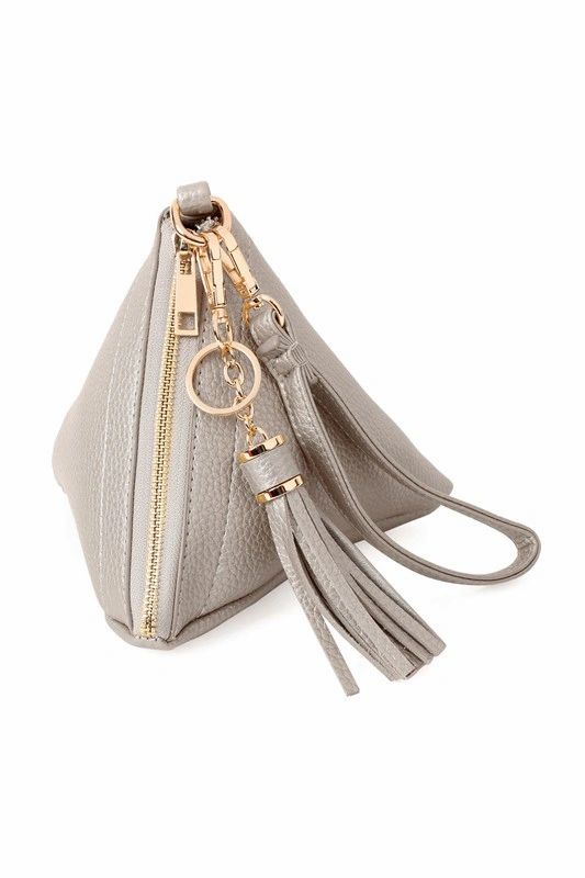 Genuine Leather Pyramid Wristlet with Tassel Zipper - Shop Habb