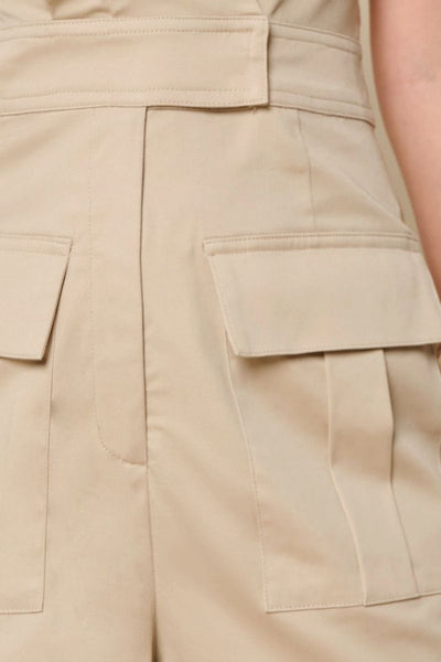Beige Short Sleeve Utility Romper with Pockets - Shop Habb