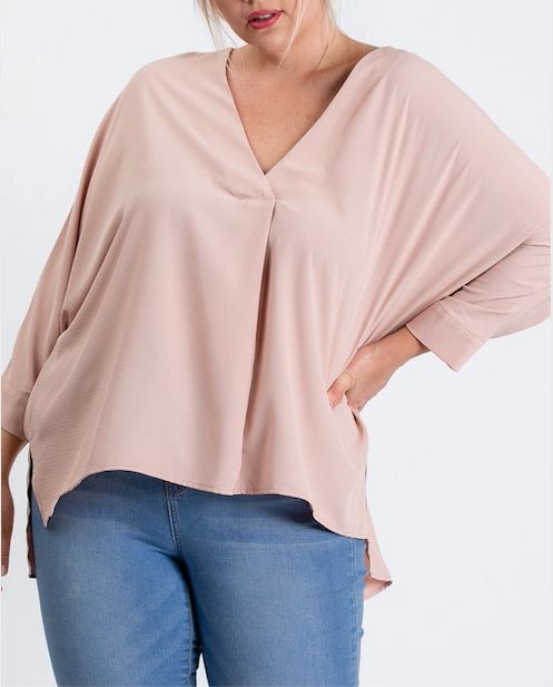 Plus Size Blush Pink V-Neck Blouse - Shop Habb