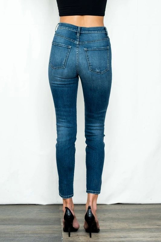 Medium Dark Blue High Waisted Skinny Jeans - Shop Habb