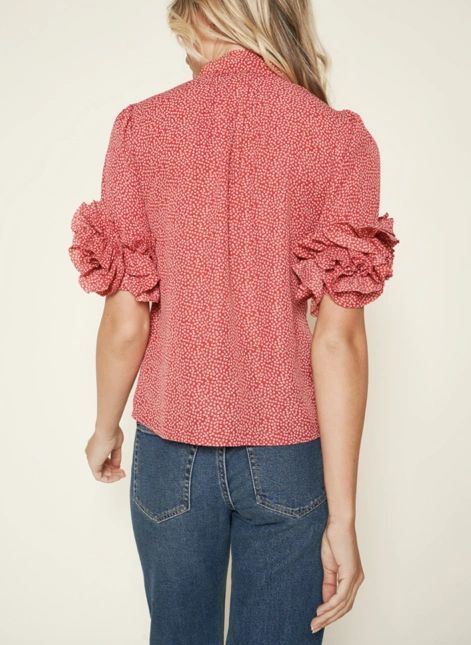 Ruffle Sleeve Tie Neck Blouse - Shop Habb