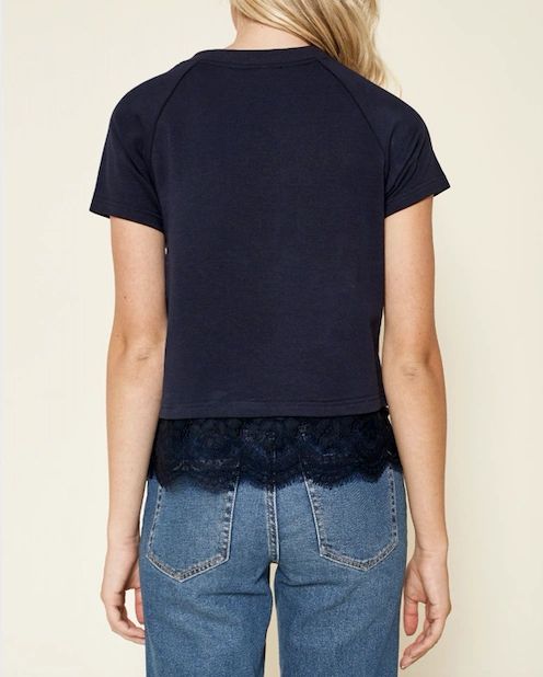 Navy T-Shirt Scallop Lace Trim - Shop Habb