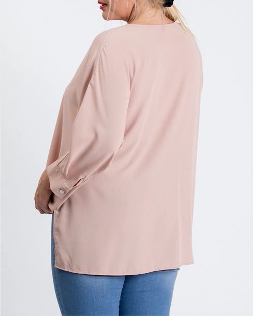 Plus Size Blush Pink V-Neck Blouse - Shop Habb