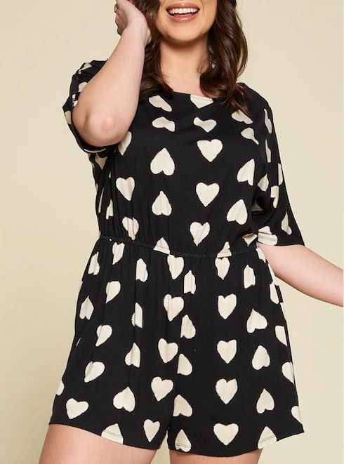 Plus Size Sweetheart Romper Heart Print - Shop Habb