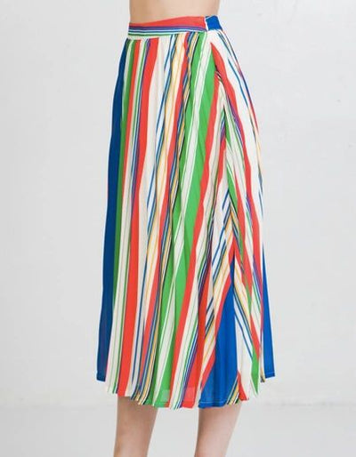 Multi Color Pleated A-line Midi Skirt - Shop Habb