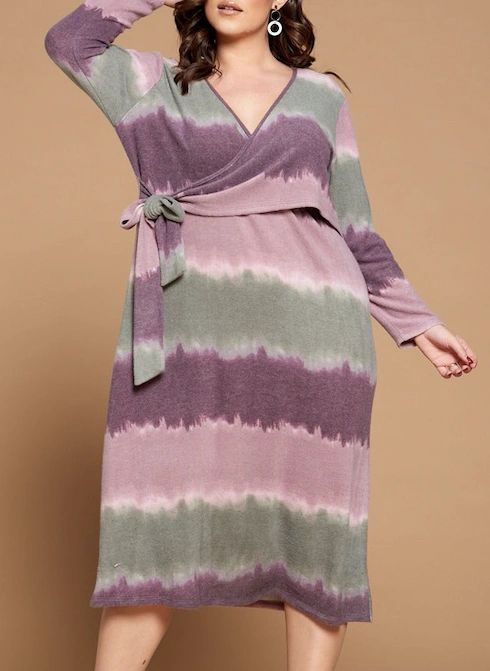 Plus Size Tie Dye Wrap Midi Dress - Shop Habb